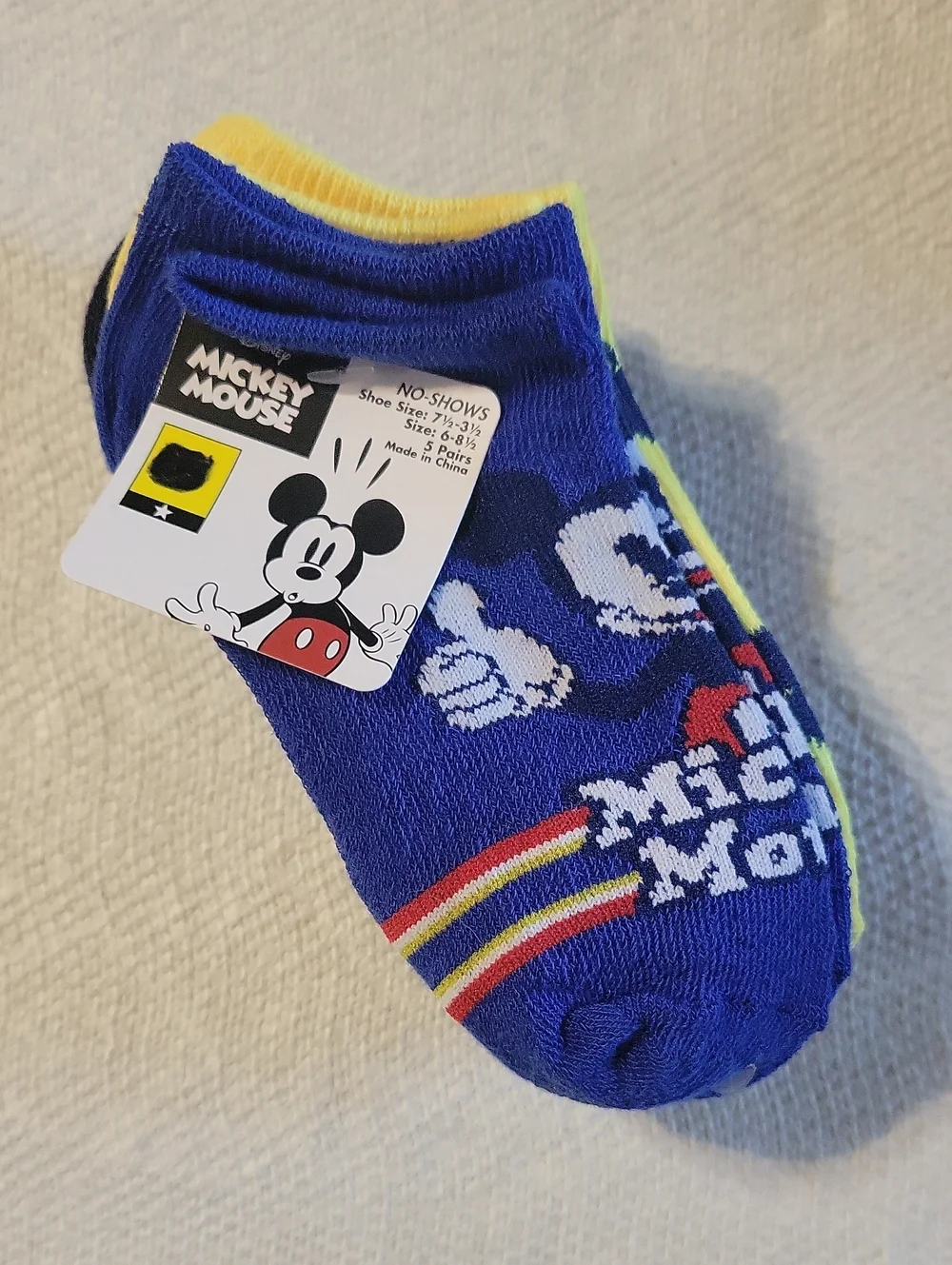 NWT Disney Mickey Mouse No Show Socks Sz 6-8 1/2 (5 Pk)